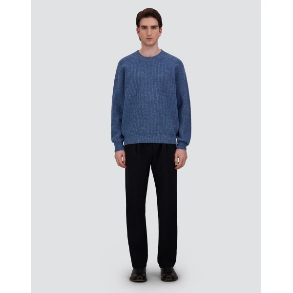 Herno Cashmere and Wool Fisherman's Rib Sweater in Light Blue | Men's Knitwear | Luxury Shoes 