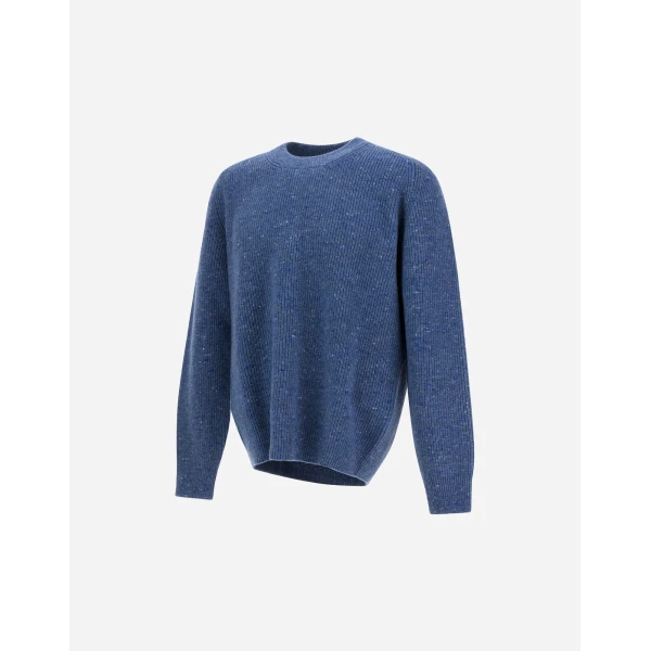 Herno Cashmere and Wool Fisherman's Rib Sweater in Light Blue | Men's Knitwear | Luxury Shoes 