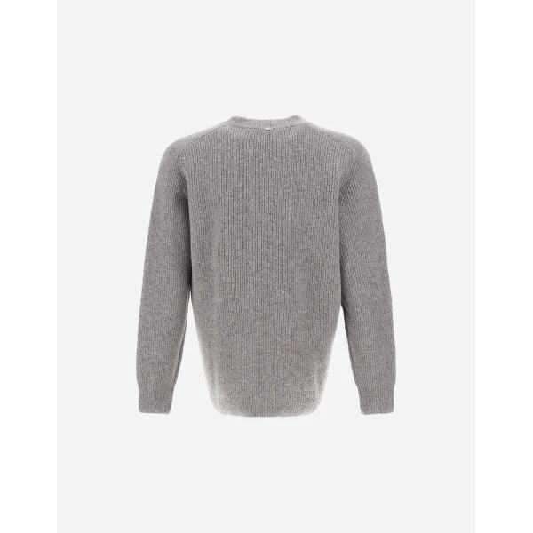 Herno Cashmere and Wool Fisherman's Rib Sweater in Pearl Grey | Men's Knitwear | Luxury Shoes 