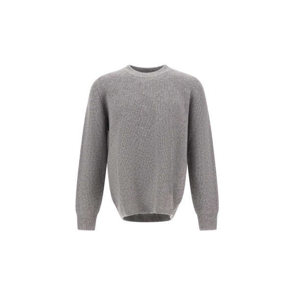 Herno Cashmere and Wool Fisherman's Rib Sweater in Pearl Grey | Men's Knitwear | Luxury Shoes 