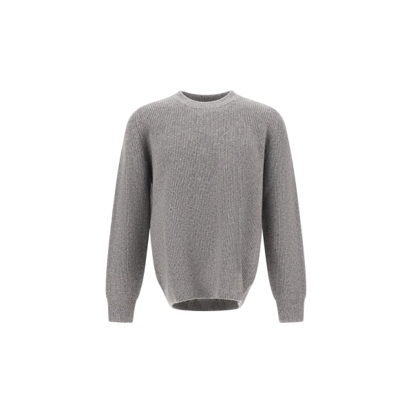Herno Cashmere and Wool Fisherman's Rib Sweater in Pearl Grey | Men's Knitwear | Luxury Shoes 