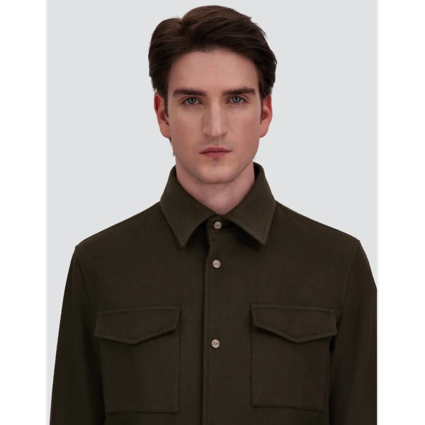 Herno Cashmere and Wool Shacket in Dark Green | Men's Jackets | Luxury Shoes 