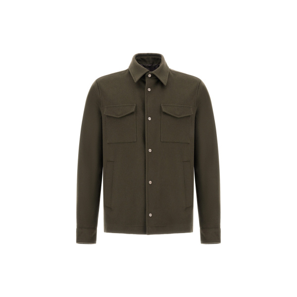 Herno Cashmere and Wool Shacket in Dark Green | Men's Jackets | Luxury Shoes 