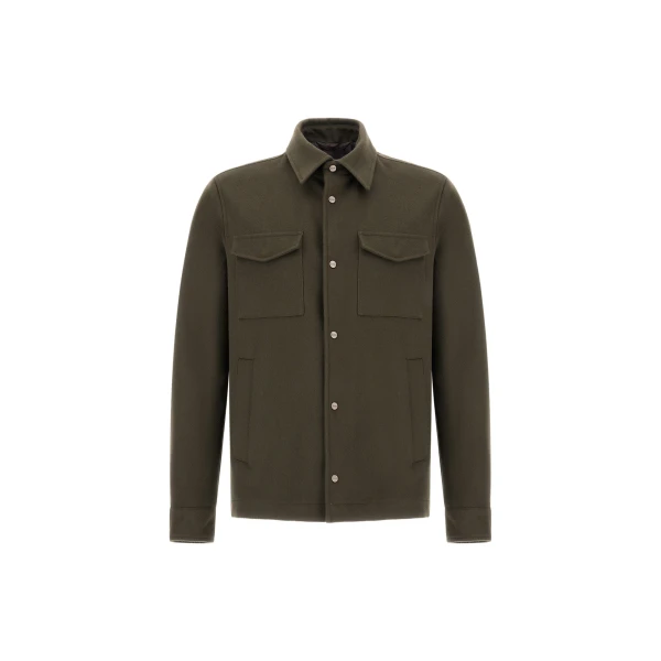 Herno Cashmere and Wool Shacket in Dark Green | Men's Jackets | Luxury Shoes 