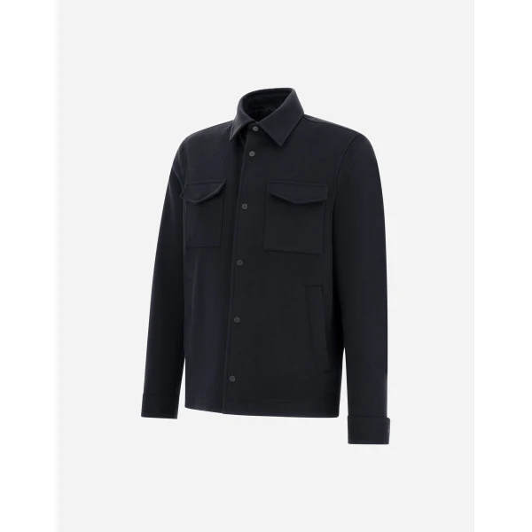 Herno Cashmere and Wool Shacket in Navy Blue | Men's Jackets | Luxury Shoes 