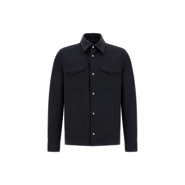 Herno Cashmere and Wool Shacket in Navy Blue | Men's Jackets | Luxury Shoes 