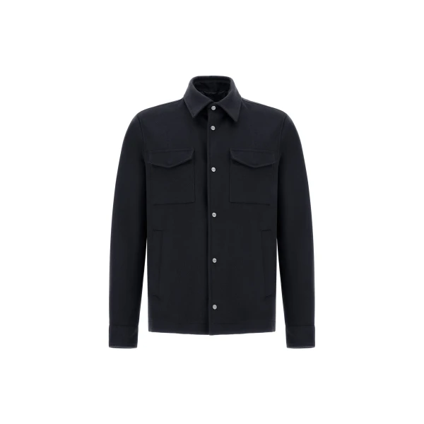 Herno Cashmere and Wool Shacket in Navy Blue | Men's Jackets | Luxury Shoes 