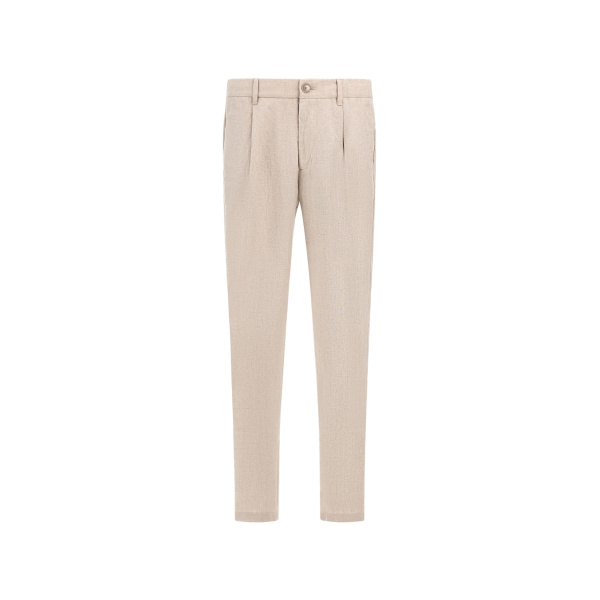 Herno Chantilly Resort Trousers in Fade-Effect Linen with Tropical Print | Men's Trousers | Luxury Shoes 