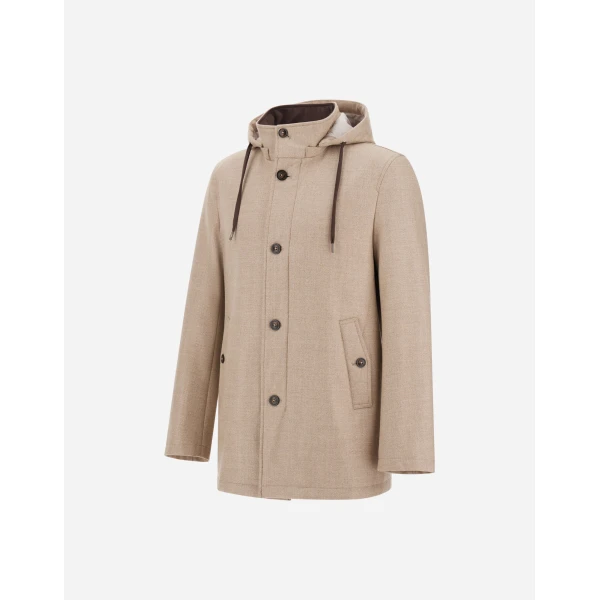 Herno Chantilly Short Parka in Wool, Silk and Suede Effect | Men's Coats | Luxury Shoes 