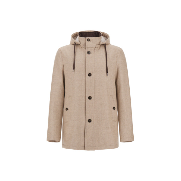 Herno Chantilly Short Parka in Wool, Silk and Suede Effect | Men's Coats | Luxury Shoes 