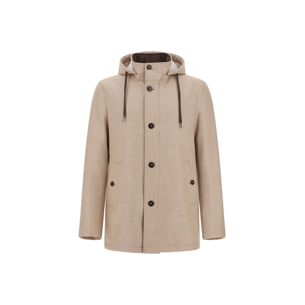 Herno Chantilly Short Parka in Wool, Silk and Suede Effect | Men's Coats | Luxury Shoes 