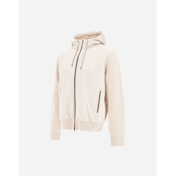 Herno Chantilly and Light Blue Resort Jacket in Stocking-Stitch Pure Wool, Lightweight Nylon and Suede-Effect Microfibre | Men's Jackets | Luxury Shoes 