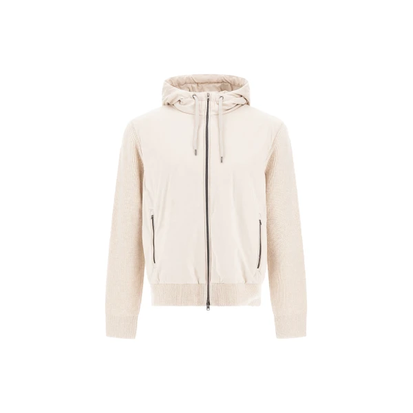 Herno Chantilly and Light Blue Resort Jacket in Stocking-Stitch Pure Wool, Lightweight Nylon and Suede-Effect Microfibre | Men's Jackets | Luxury Shoes 