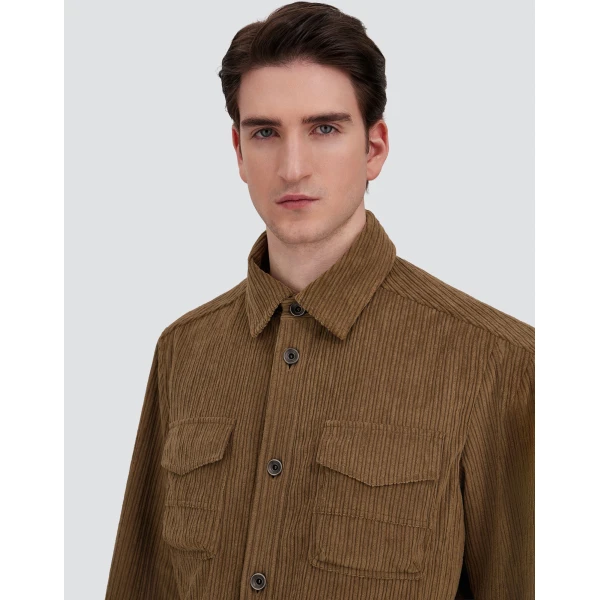 Herno Corduroy Shacket in Light Military | Men's Jackets | Luxury Shoes 