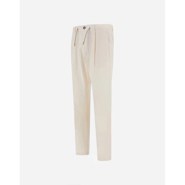 Herno Cotton and Cashmere Canvas Trousers in Milk White | Men's Trousers | Luxury Shoes 