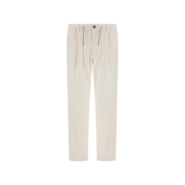 Herno Cotton and Cashmere Canvas Trousers in Milk White | Men's Trousers | Luxury Shoes 