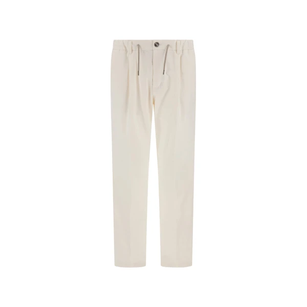 Herno Cotton and Cashmere Canvas Trousers in Milk White | Men's Trousers | Luxury Shoes 