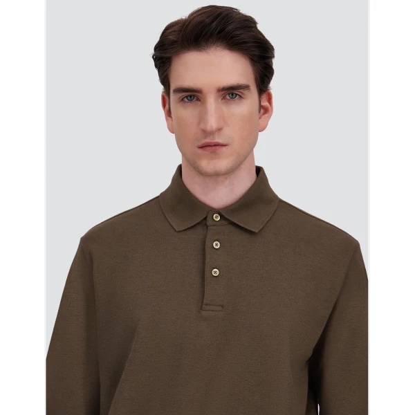 Herno Cotton and Cashmere Double Piqué Polo Shirt in Light Military | Men's T-Shirts and Polos | Luxury Shoes 