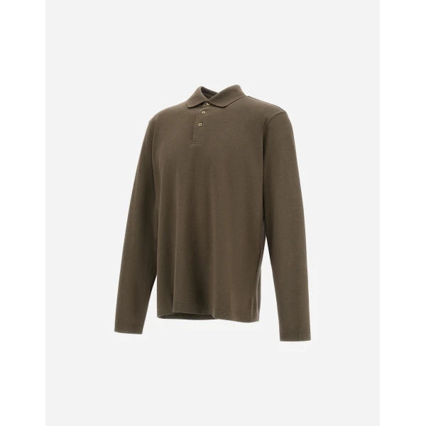 Herno Cotton and Cashmere Double Piqué Polo Shirt in Light Military | Men's T-Shirts and Polos | Luxury Shoes 