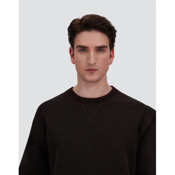 Herno Cotton and Wool Crew-Neck Sweatshirt in Dark Brown | Men's Sweatshirts | Luxury Shoes 