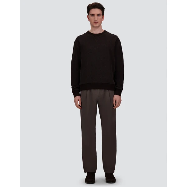 Herno Cotton and Wool Crew-Neck Sweatshirt in Dark Brown | Men's Sweatshirts | Luxury Shoes 
