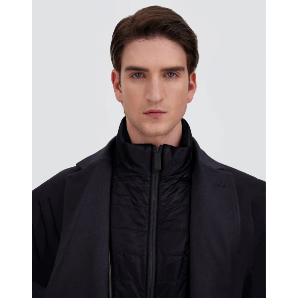 Herno Dark Blue Coat in Pure Cashmere and Nylon Ultralight | Men's Coats | Luxury Shoes 