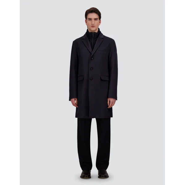 Herno Dark Blue Coat in Pure Cashmere and Nylon Ultralight | Men's Coats | Luxury Shoes 