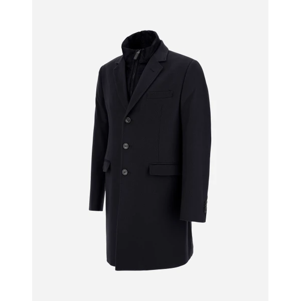 Herno Dark Blue Coat in Pure Cashmere and Nylon Ultralight | Men's Coats | Luxury Shoes 