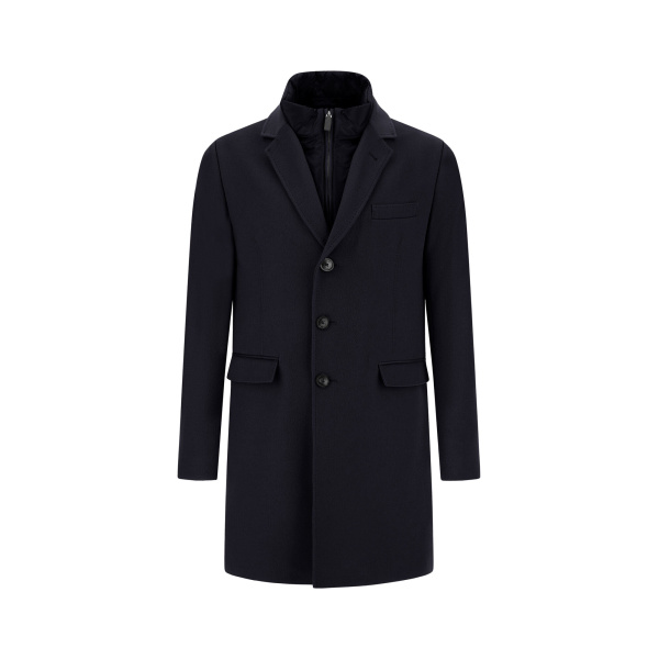 Herno Dark Blue Coat in Pure Cashmere and Nylon Ultralight | Men's Coats | Luxury Shoes 