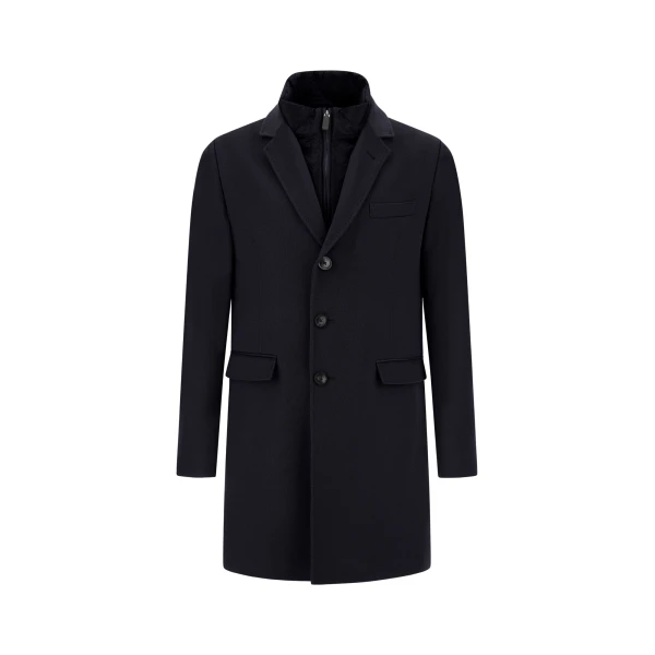 Herno Dark Blue Coat in Pure Cashmere and Nylon Ultralight | Men's Coats | Luxury Shoes 
