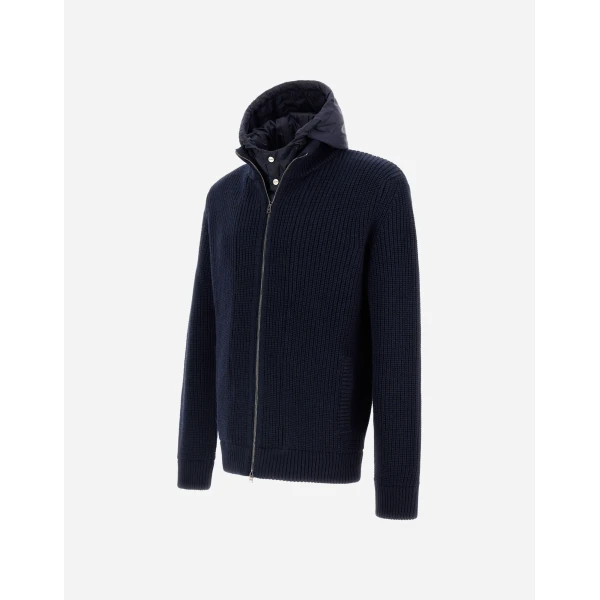 Herno Dark Blue Jacket in Ribbed Merino Wool G.5 and Nylon Chamonix | Men's Jackets | Luxury Shoes 