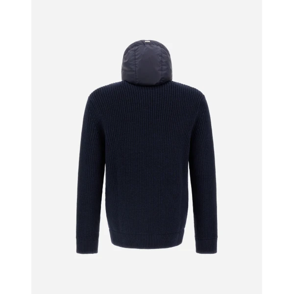 Herno Dark Blue Jacket in Ribbed Merino Wool G.5 and Nylon Chamonix | Men's Jackets | Luxury Shoes 