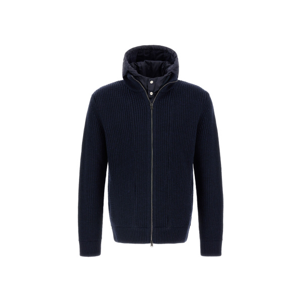 Herno Dark Blue Jacket in Ribbed Merino Wool G.5 and Nylon Chamonix | Men's Jackets | Luxury Shoes 