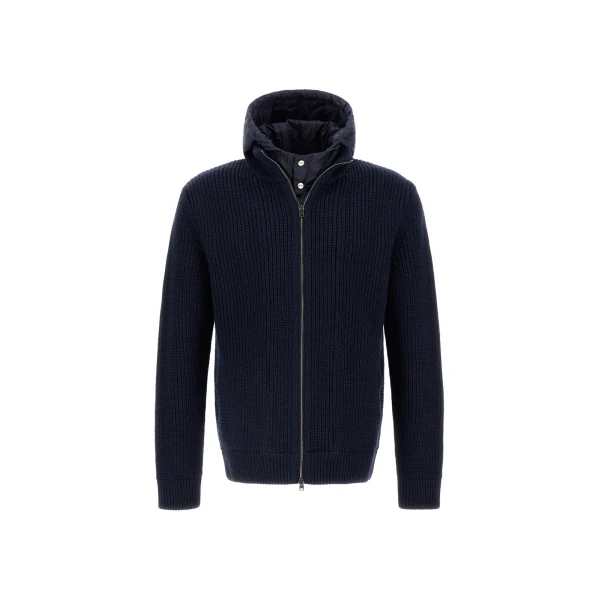 Herno Dark Blue Jacket in Ribbed Merino Wool G.5 and Nylon Chamonix | Men's Jackets | Luxury Shoes 