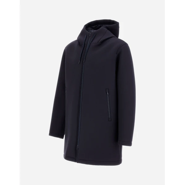 Herno Dark Blue Long Parka in 3-Layer Scuba | Men's Coats | Luxury Shoes 