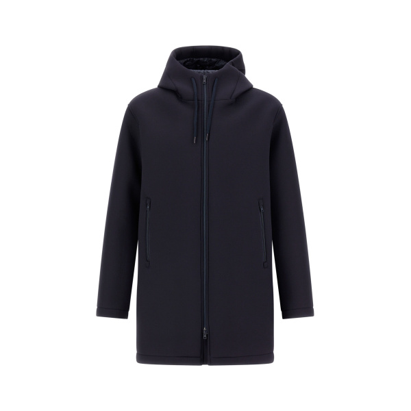 Herno Dark Blue Long Parka in 3-Layer Scuba | Men's Coats | Luxury Shoes 