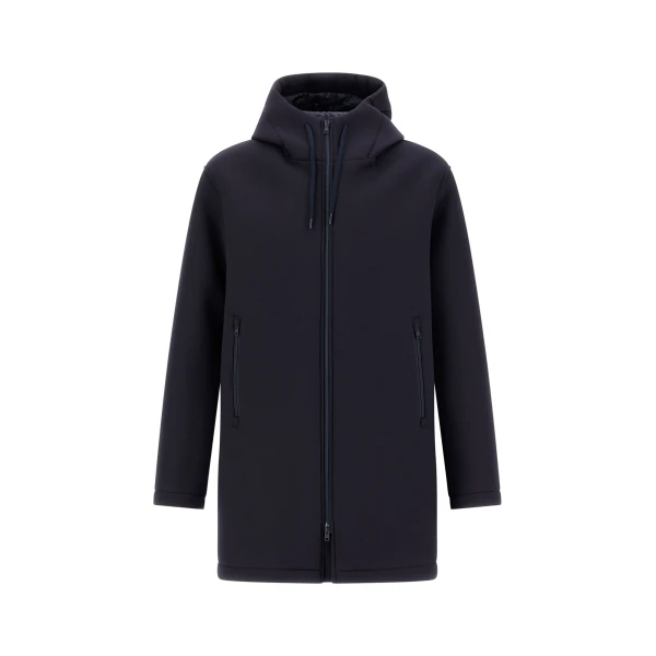 Dark Blue Long Parka in 3-Layer Scuba