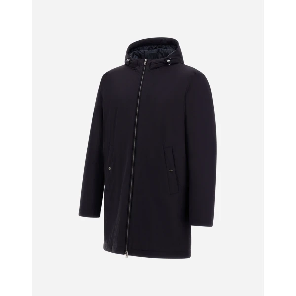 Herno Dark Blue Resort Parka in 4-Way Stretch Nylon | Men's Coats | Luxury Shoes 