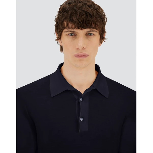 Herno Dark Blue Resort Polo Shirt in Wool and Silk Knit | Men's T-Shirts and Polos | Luxury Shoes 