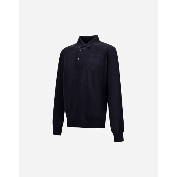 Herno Dark Blue Resort Polo Shirt in Wool and Silk Knit | Men's T-Shirts and Polos | Luxury Shoes 