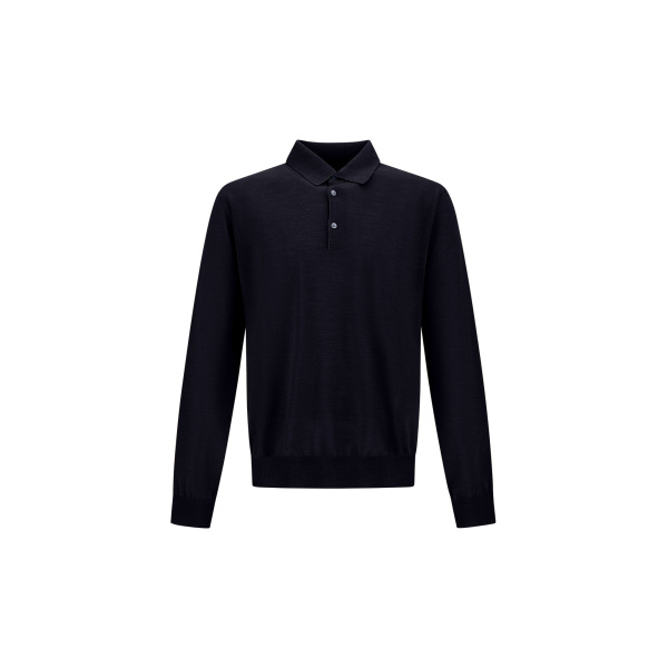 Herno Dark Blue Resort Polo Shirt in Wool and Silk Knit | Men's T-Shirts and Polos | Luxury Shoes 