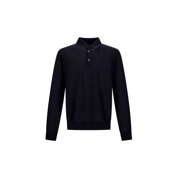 Herno Dark Blue Resort Polo Shirt in Wool and Silk Knit | Men's T-Shirts and Polos | Luxury Shoes 