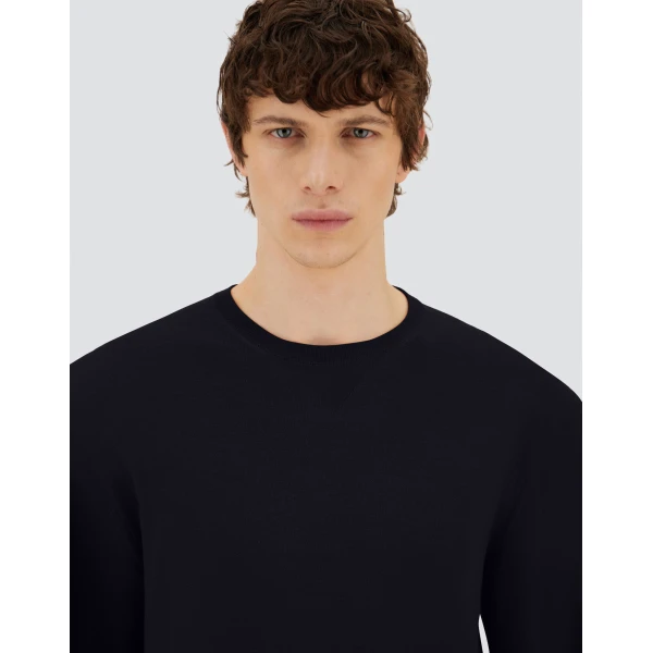 Herno Dark Blue Resort Sweater in Wool and Silk | Men's Knitwear | Luxury Shoes 