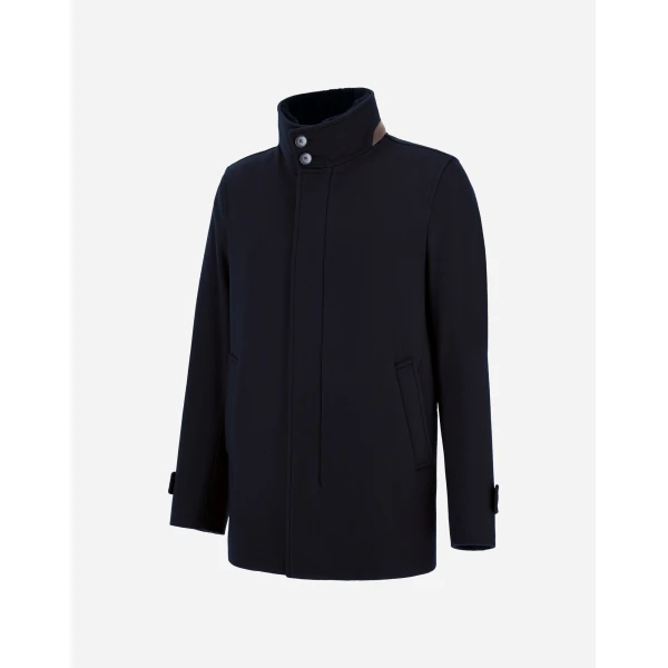 Herno Dark Blue Short Coat in Pure Cashmere and Suede Effect | Men's Coats | Luxury Shoes 