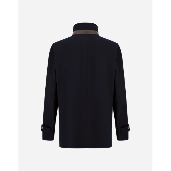 Herno Dark Blue Short Coat in Pure Cashmere and Suede Effect | Men's Coats | Luxury Shoes 