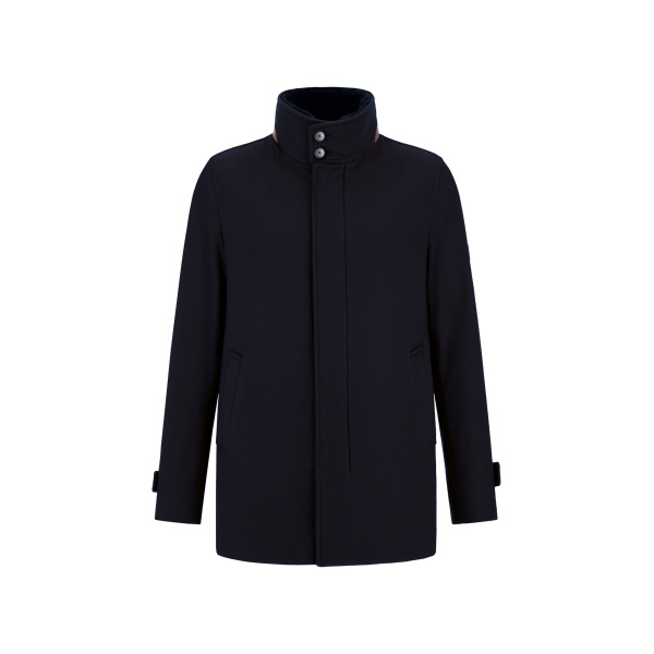 Herno Dark Blue Short Coat in Pure Cashmere and Suede Effect | Men's Coats | Luxury Shoes 