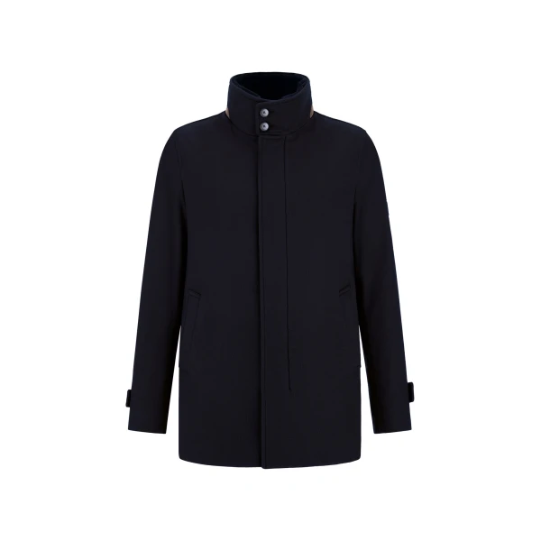 Herno Dark Blue Short Coat in Pure Cashmere and Suede Effect | Men's Coats | Luxury Shoes 