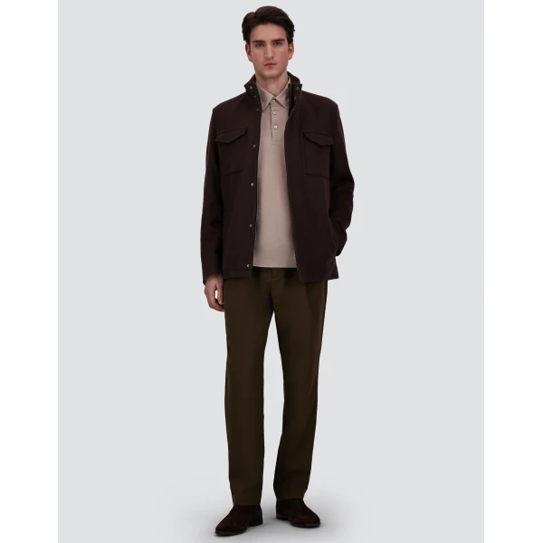 Herno Dark Brown Field Jacket in Cashmere, Wool and Suede Effect | Men's Jackets | Luxury Shoes 