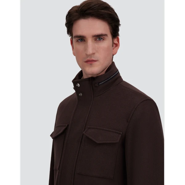 Herno Dark Brown Field Jacket in Cashmere, Wool and Suede Effect | Men's Jackets | Luxury Shoes 