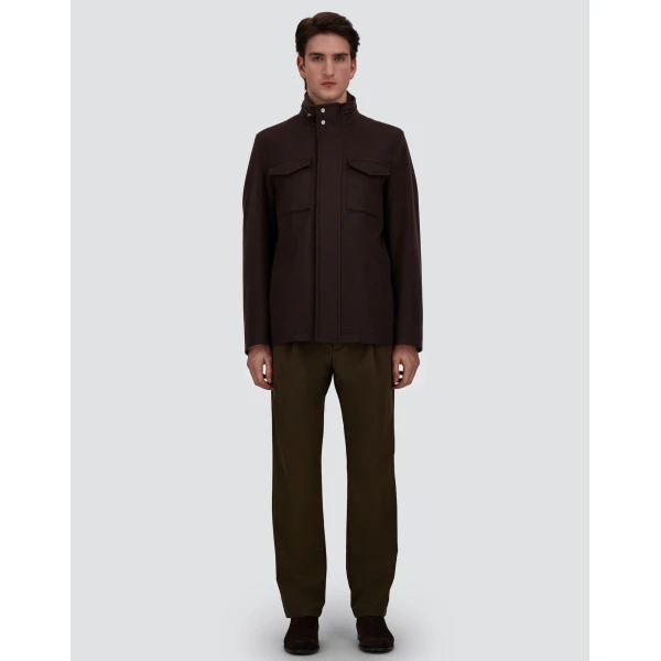 Herno Dark Brown Field Jacket in Cashmere, Wool and Suede Effect | Men's Jackets | Luxury Shoes 